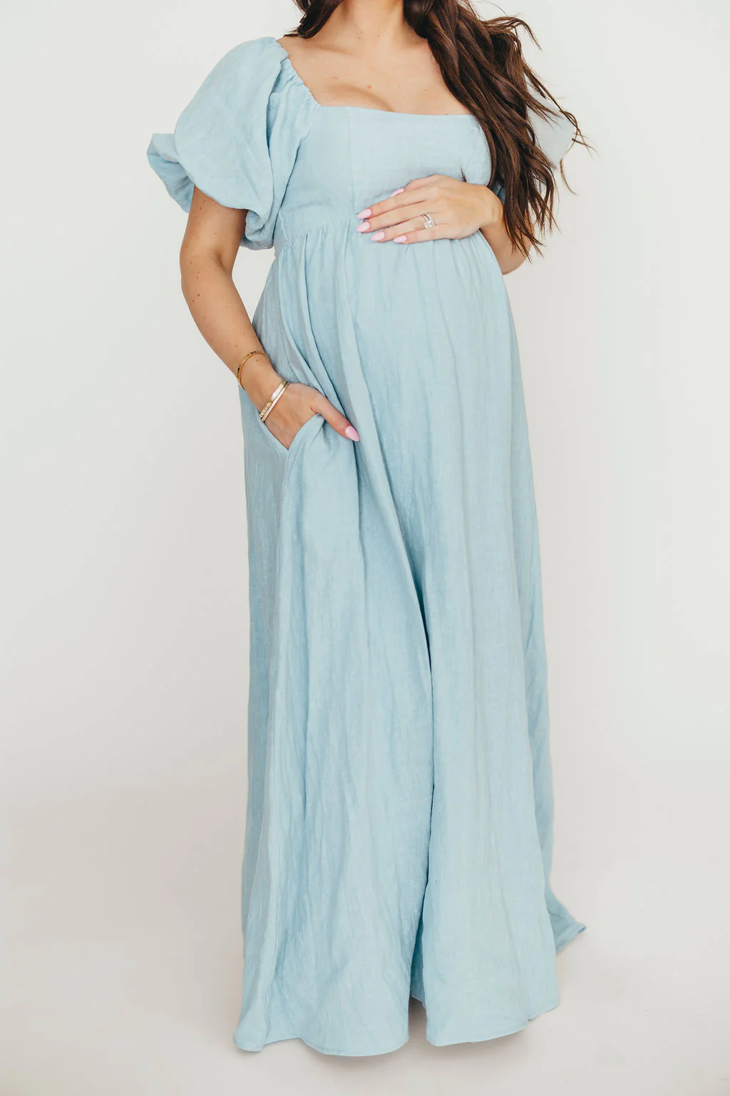 Candace Linen Maxi Dress in Light Blue - Bump Friendly - Image 37