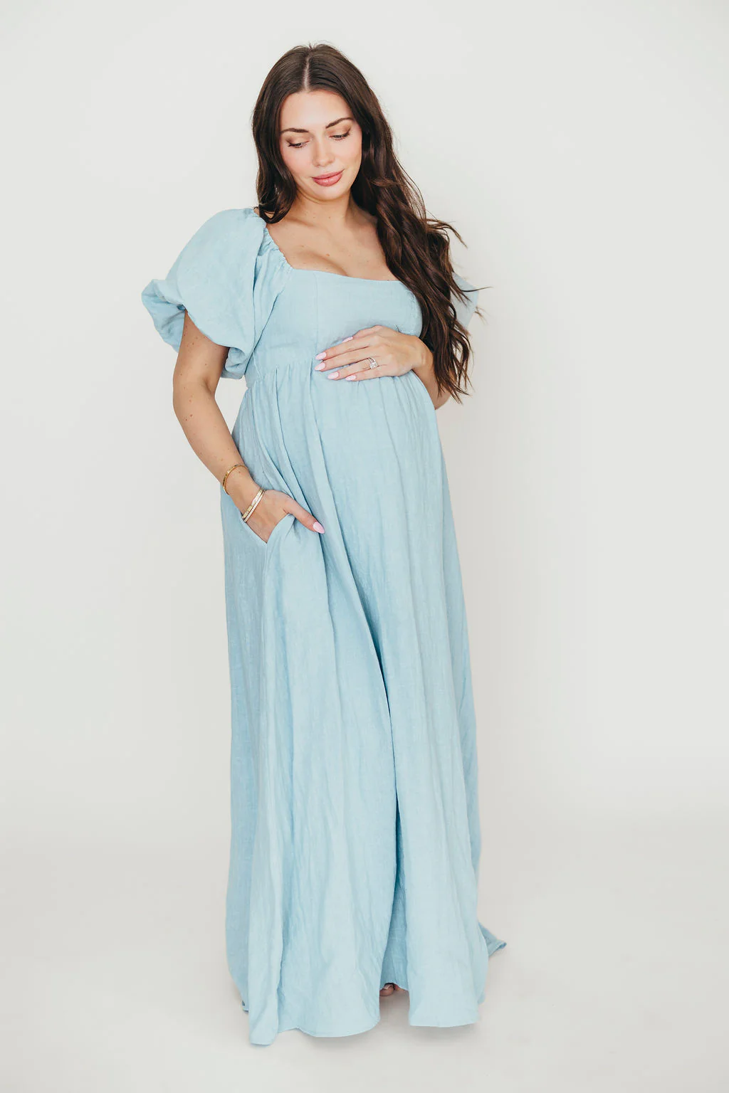 Candace Linen Maxi Dress in Light Blue - Bump Friendly - Image 38