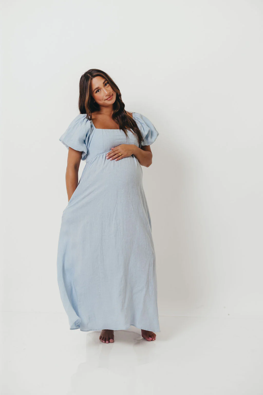 Candace Linen Maxi Dress in Light Blue - Bump Friendly - Image 39