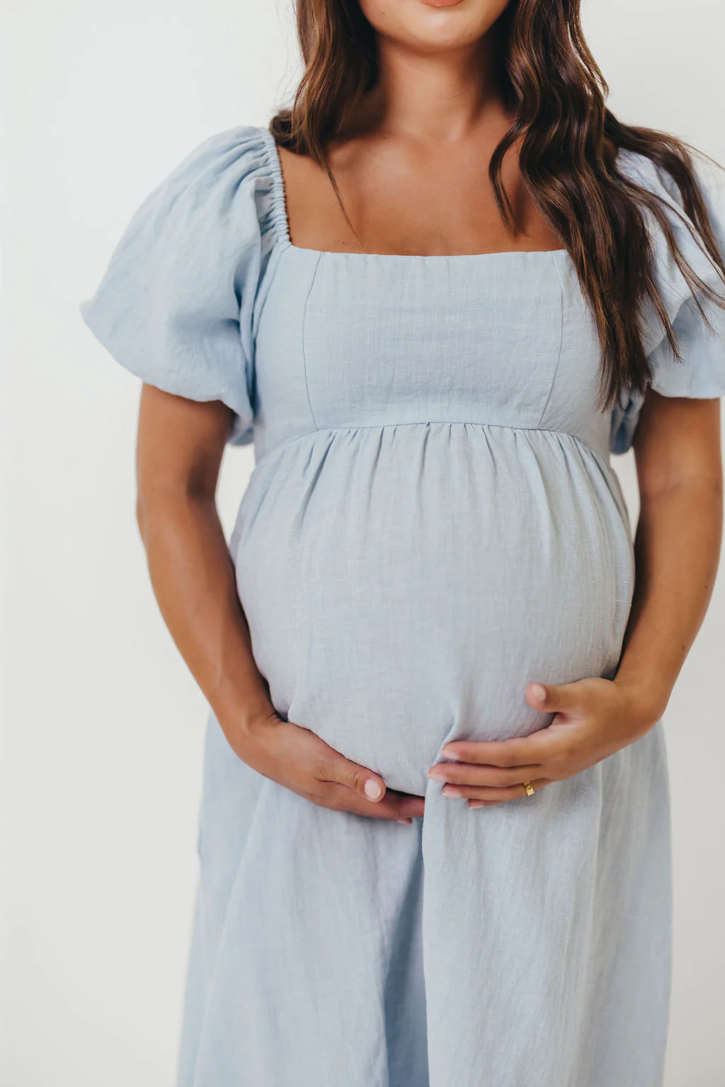Candace Linen Maxi Dress in Light Blue - Bump Friendly - Image 4