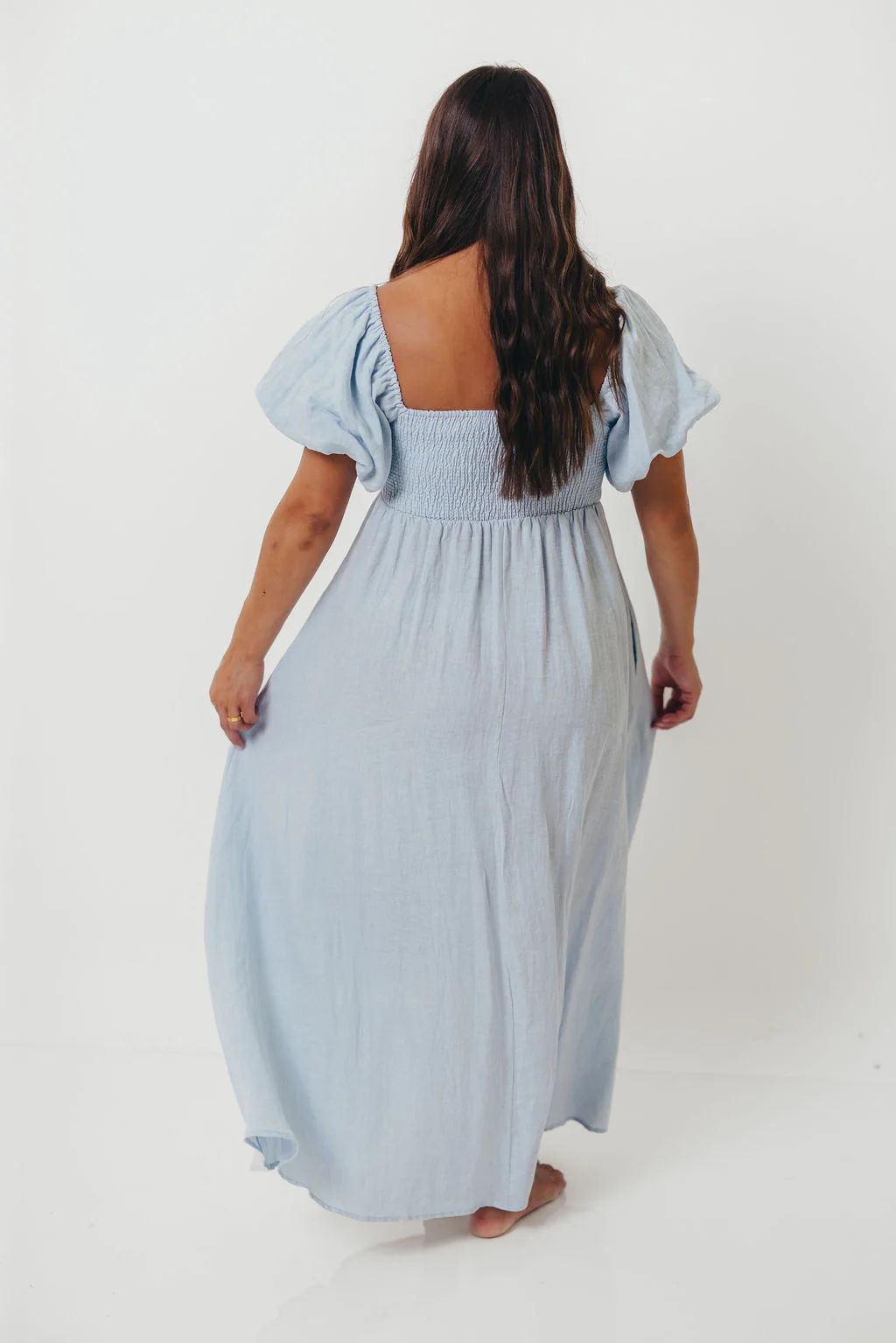 Candace Linen Maxi Dress in Light Blue - Bump Friendly - Image 40