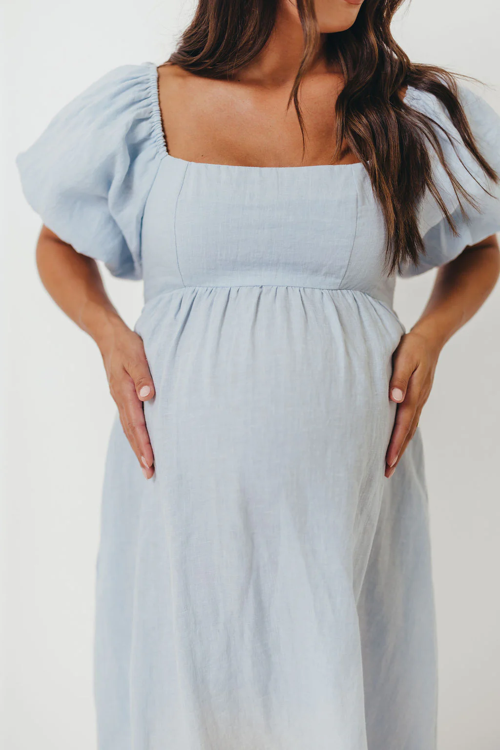 Candace Linen Maxi Dress in Light Blue - Bump Friendly - Image 41