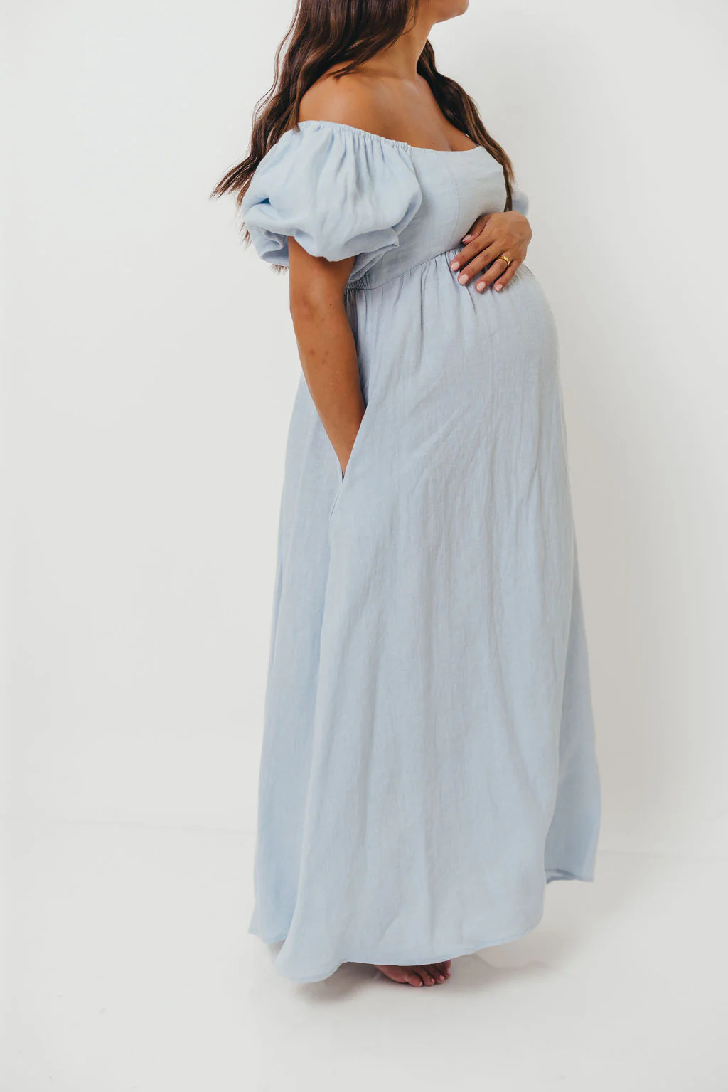 Candace Linen Maxi Dress in Light Blue - Bump Friendly - Image 42
