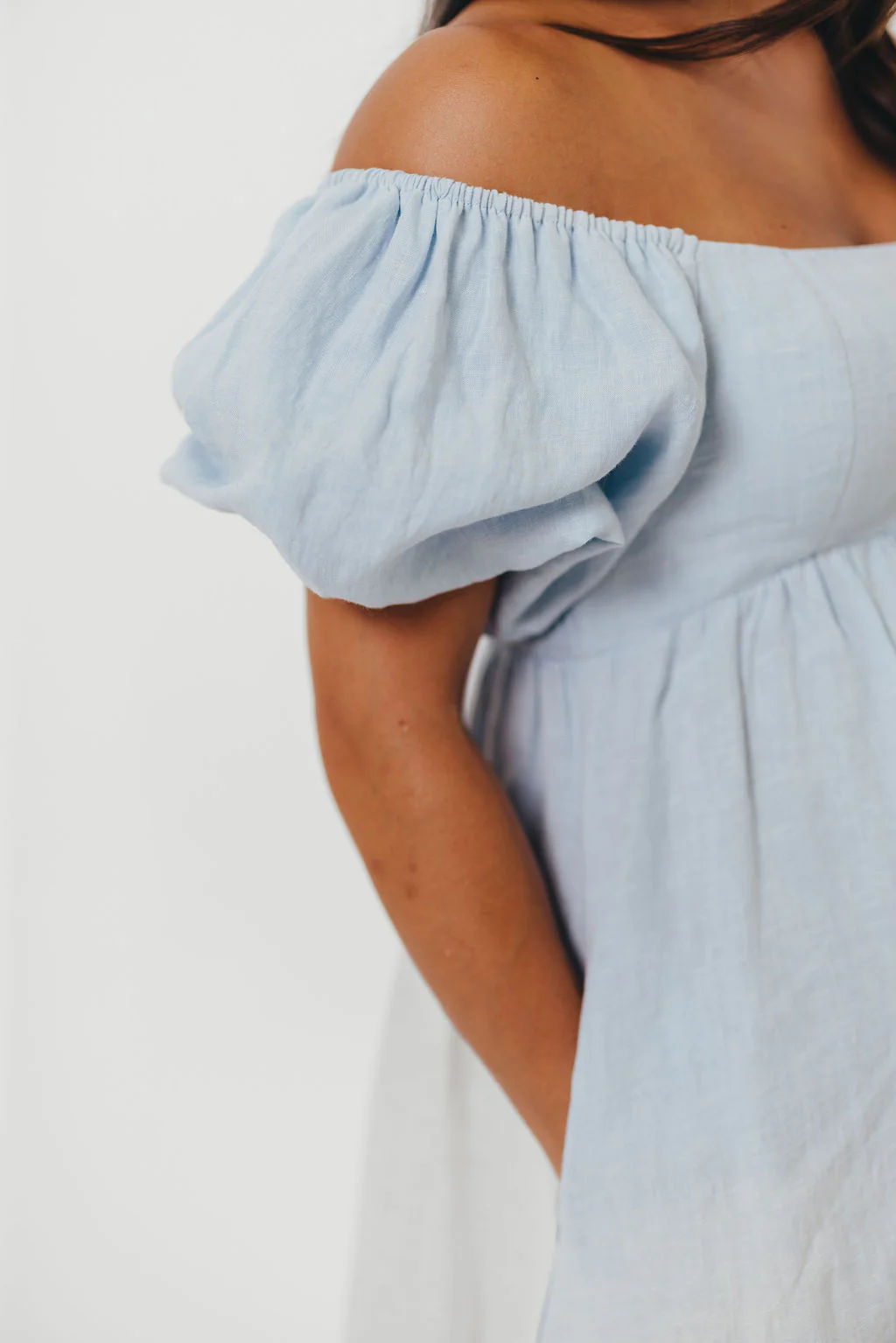 Candace Linen Maxi Dress in Light Blue - Bump Friendly - Image 43