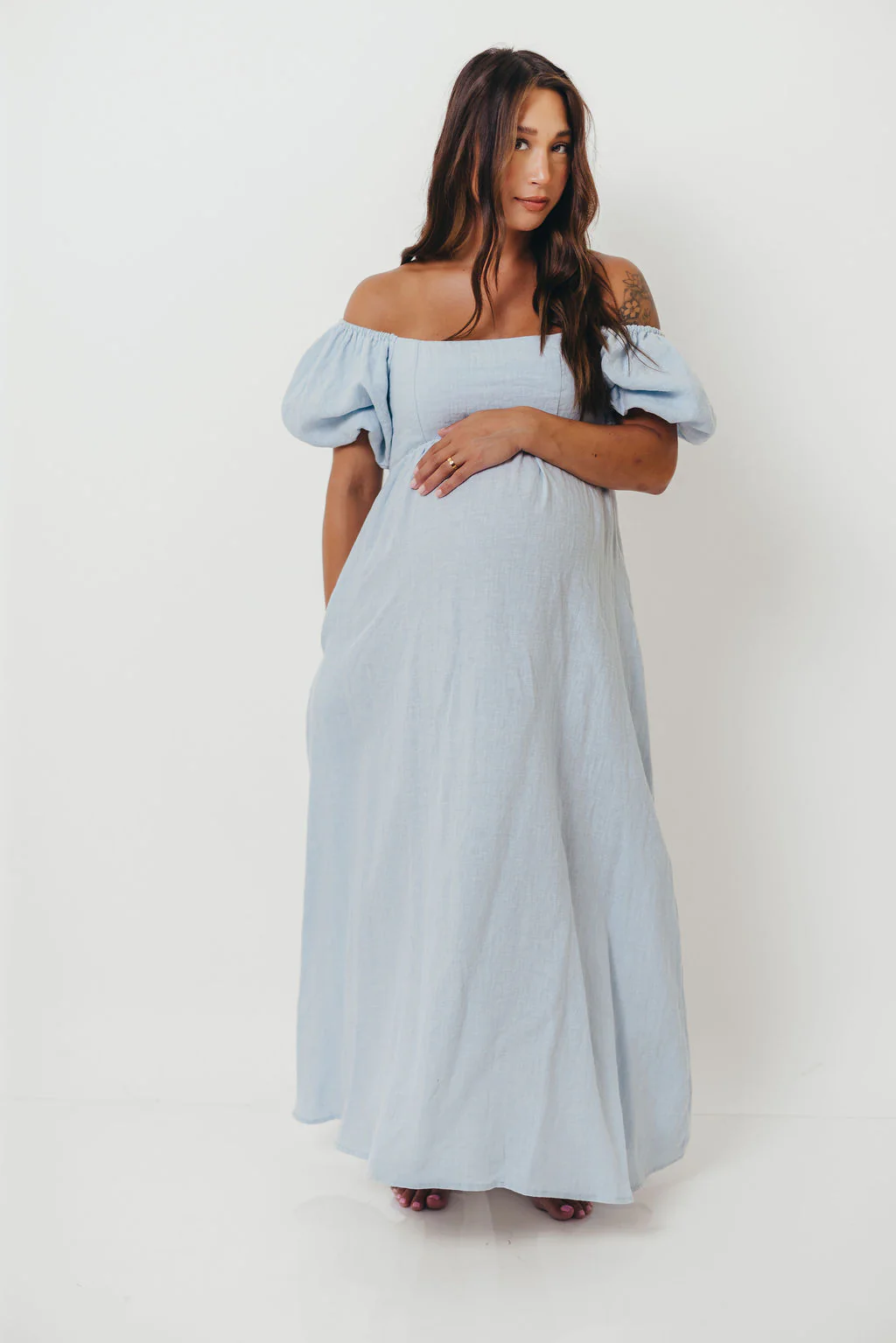 Candace Linen Maxi Dress in Light Blue - Bump Friendly - Image 44