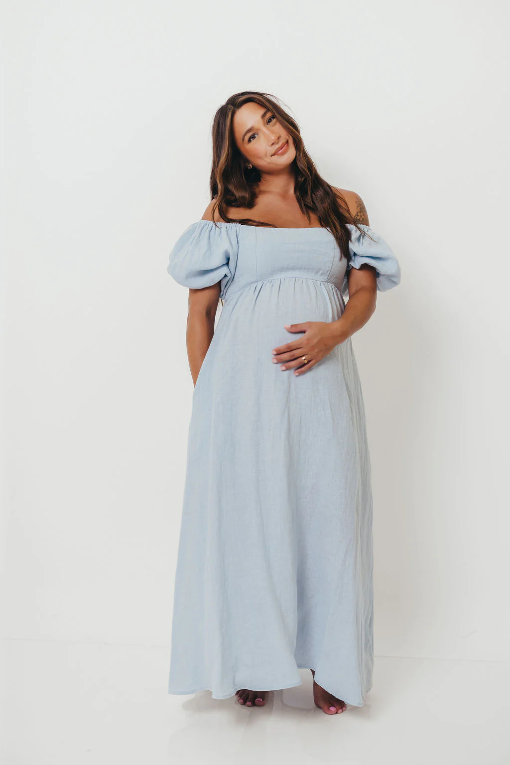 Candace Linen Maxi Dress in Light Blue - Bump Friendly - Image 45