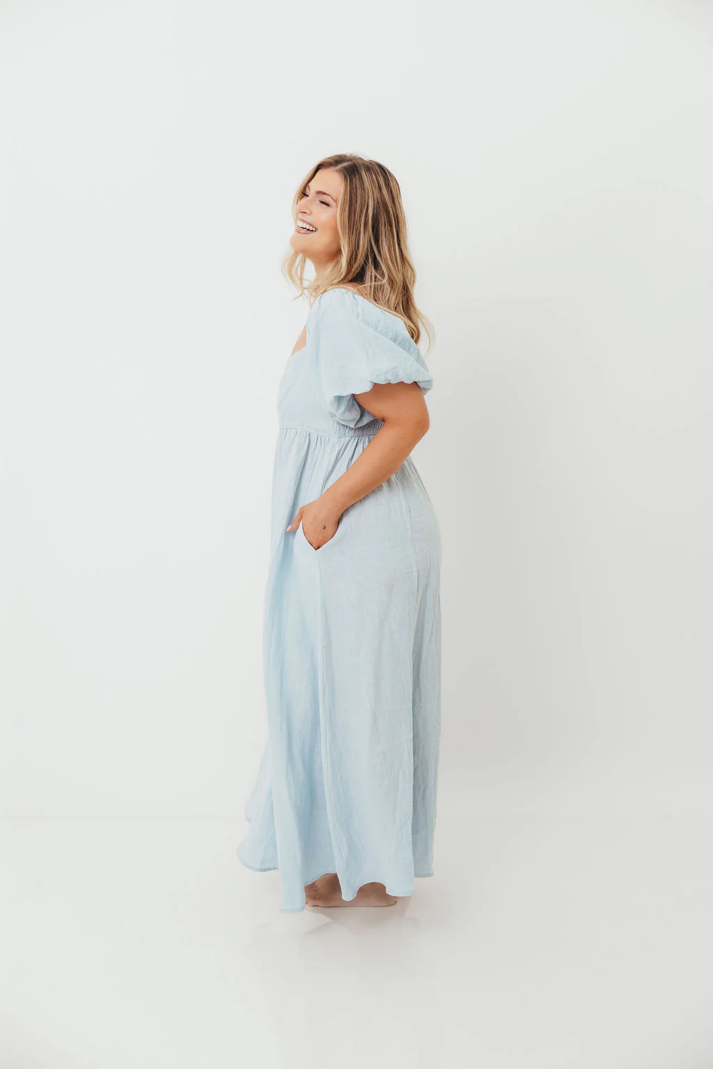Candace Linen Maxi Dress in Light Blue - Bump Friendly - Image 47