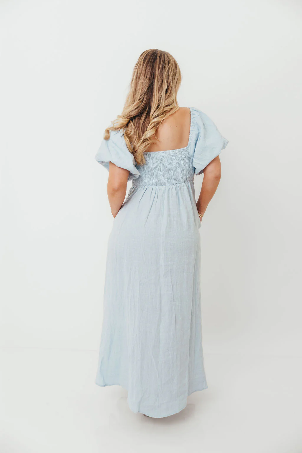 Candace Linen Maxi Dress in Light Blue - Bump Friendly - Image 49