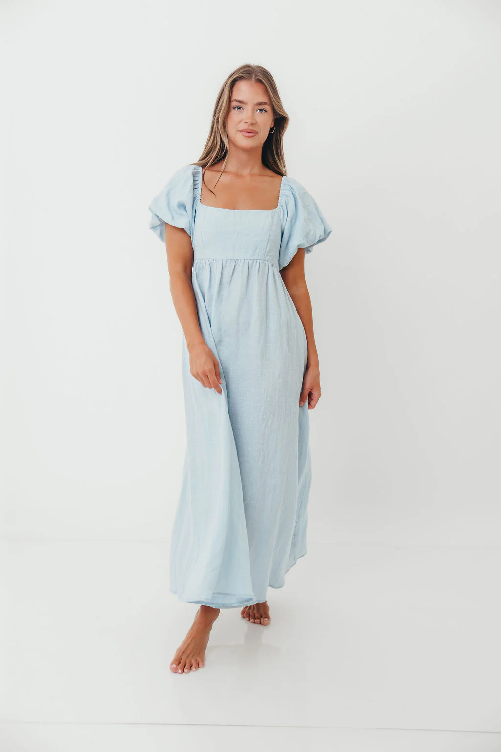 Candace Linen Maxi Dress in Light Blue - Bump Friendly - Image 50