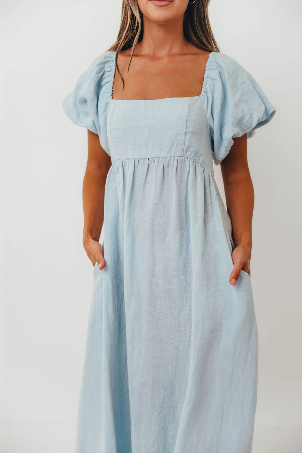 Candace Linen Maxi Dress in Light Blue - Bump Friendly - Image 51