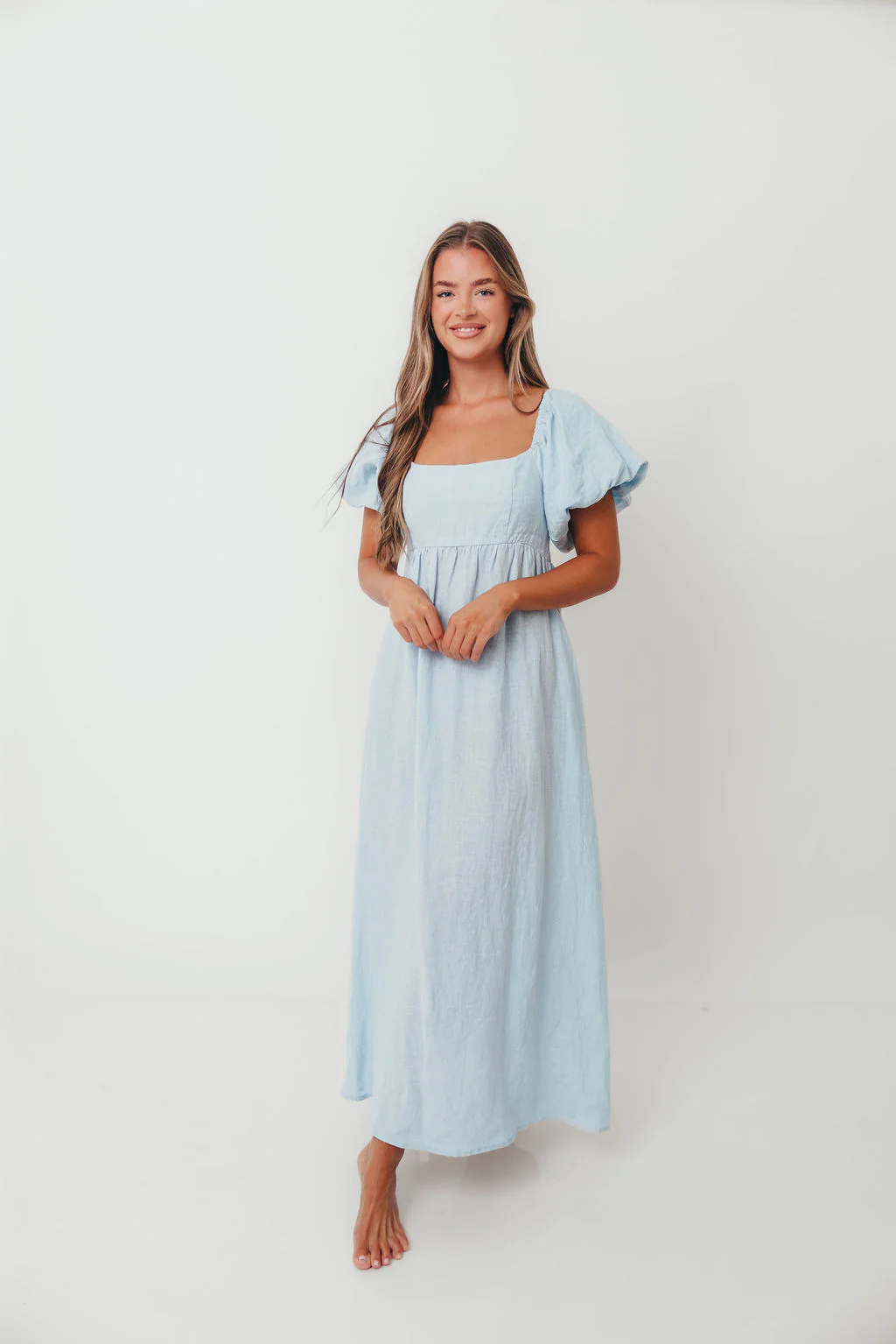 Candace Linen Maxi Dress in Light Blue - Bump Friendly - Image 52