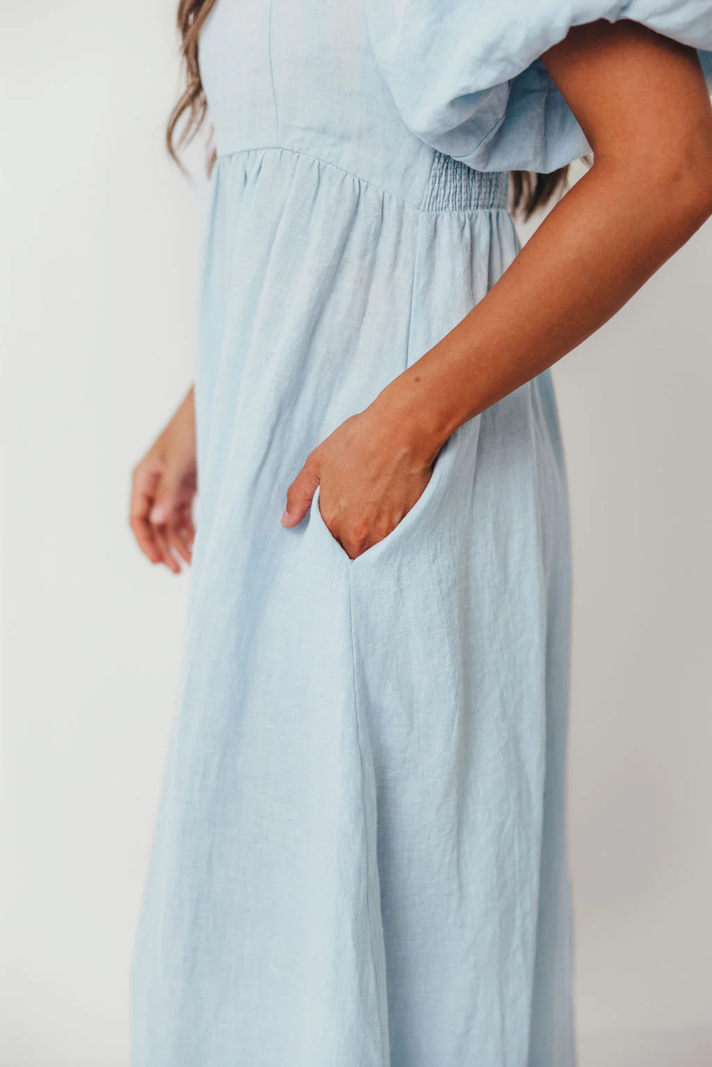 Candace Linen Maxi Dress in Light Blue - Bump Friendly - Image 53