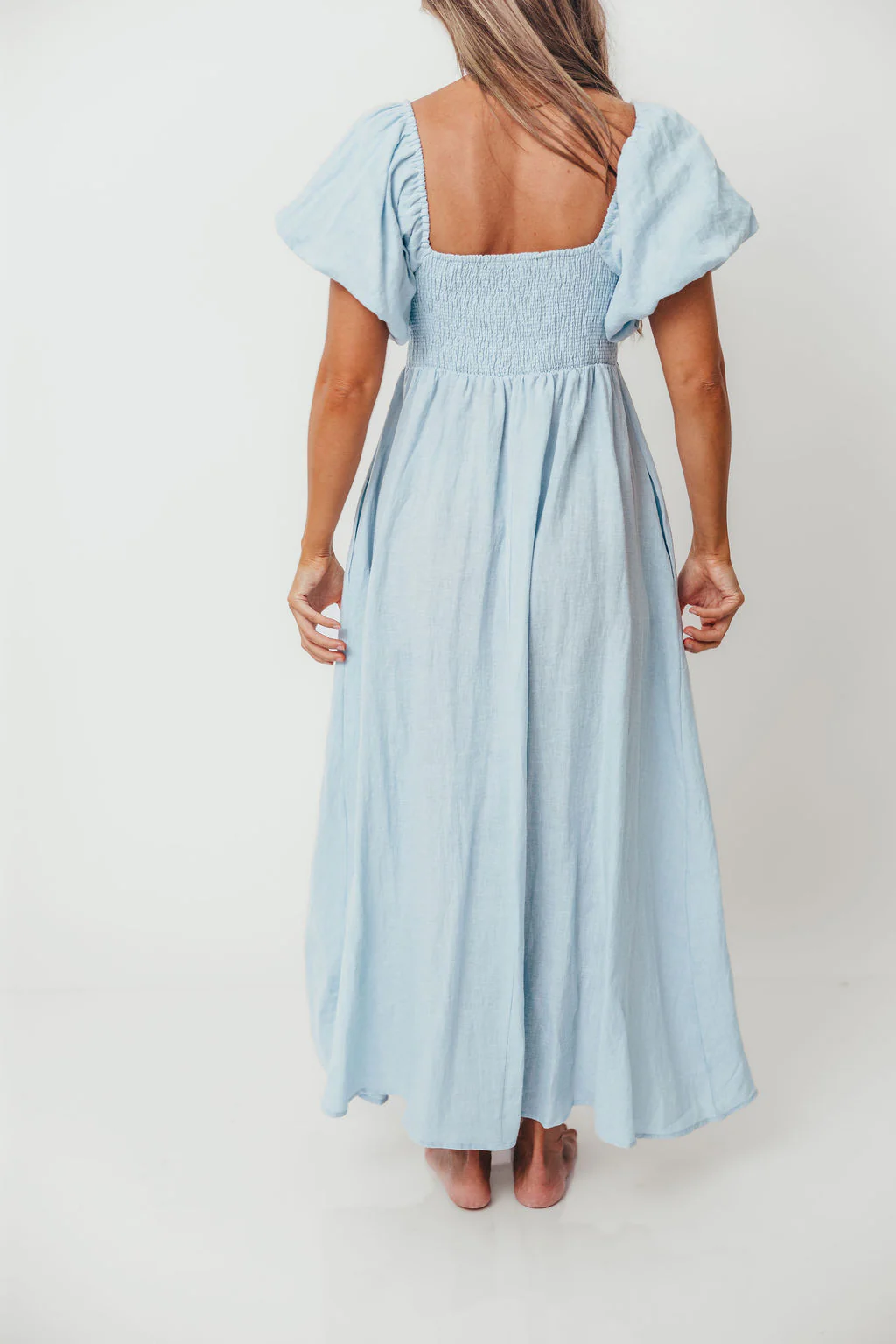 Candace Linen Maxi Dress in Light Blue - Bump Friendly - Image 54