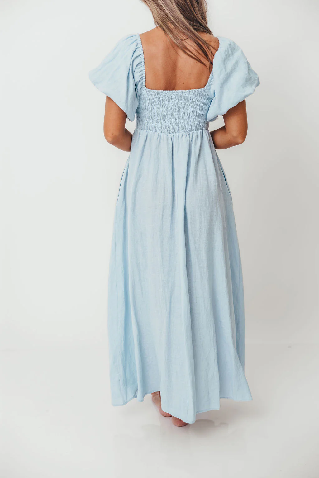 Candace Linen Maxi Dress in Light Blue - Bump Friendly - Image 55