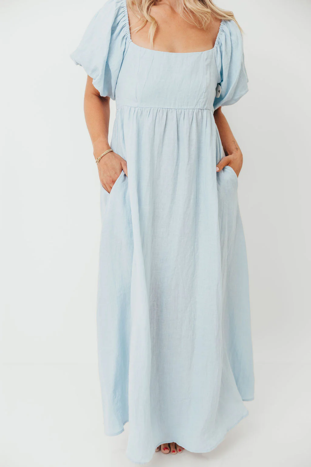 Candace Linen Maxi Dress in Light Blue - Bump Friendly - Image 57