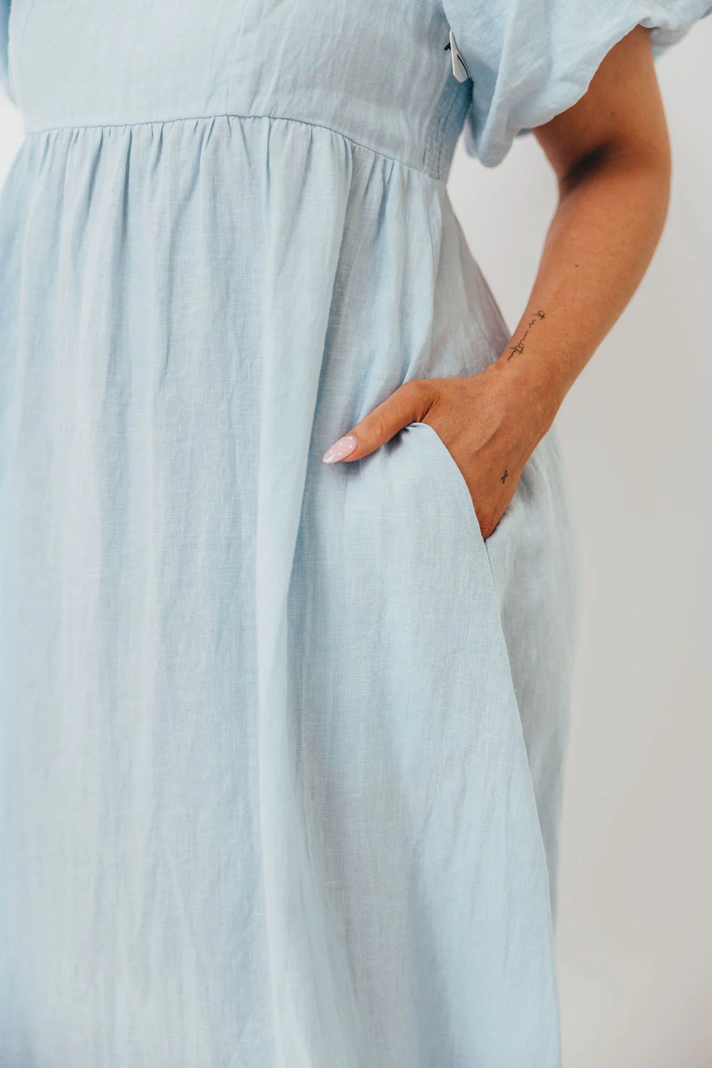 Candace Linen Maxi Dress in Light Blue - Bump Friendly - Image 58