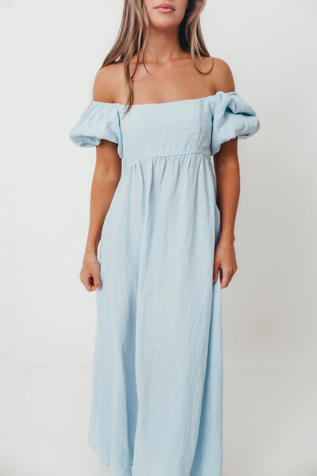 Candace Linen Maxi Dress in Light Blue - Bump Friendly - Image 61