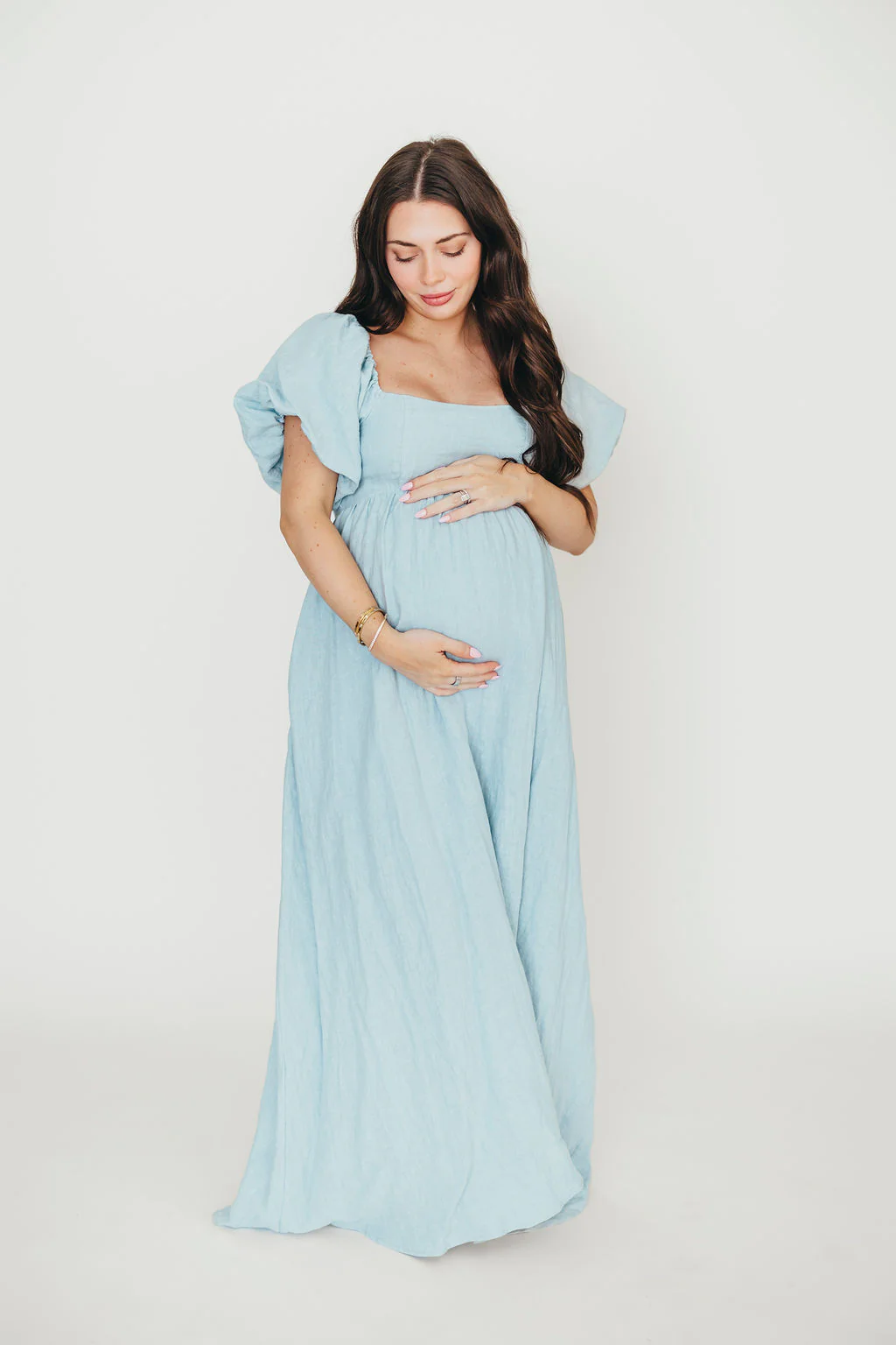 Candace Linen Maxi Dress in Light Blue - Bump Friendly - Image 7