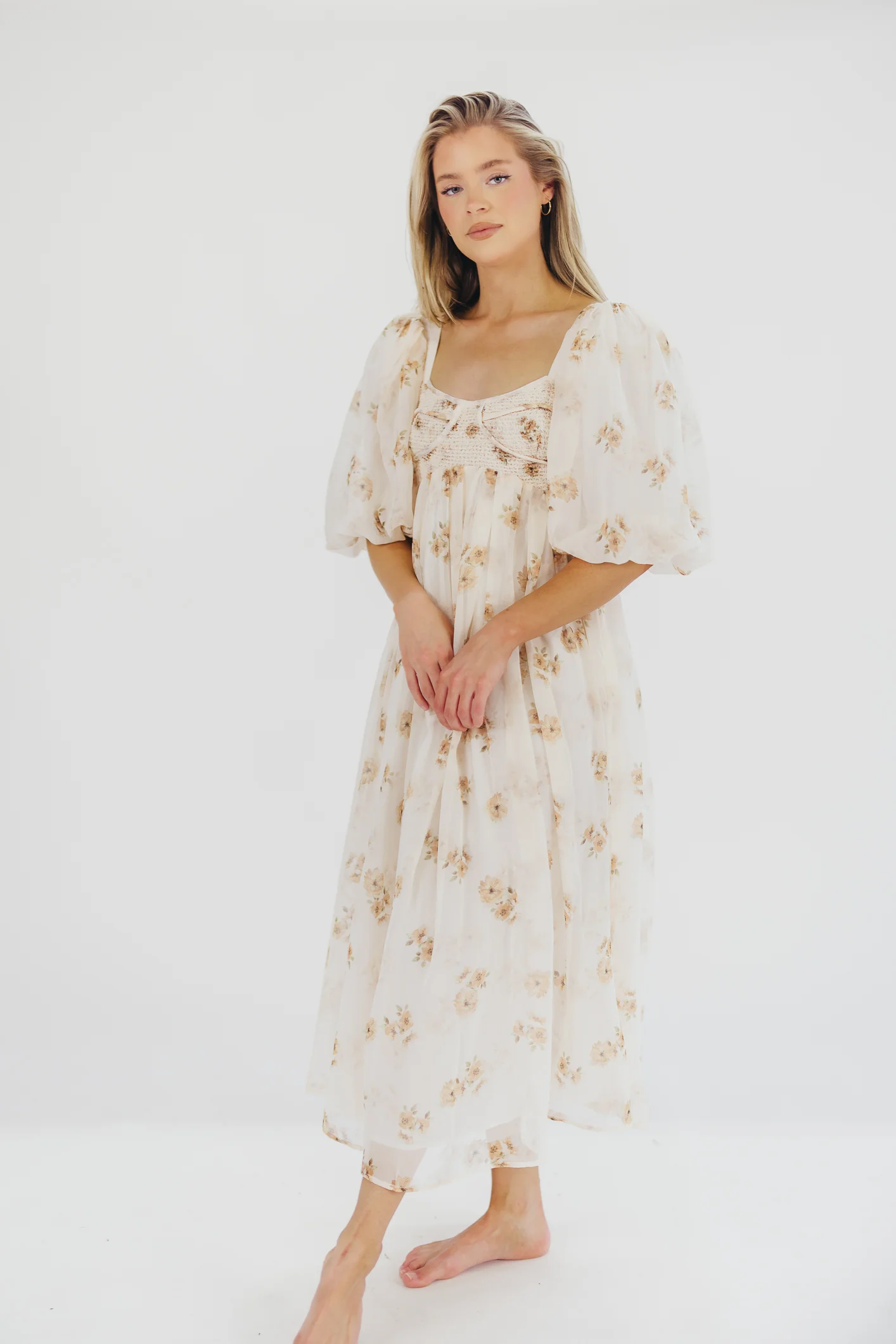 Harlow Maxi Dress in Taupe Floral - Bump Friendly & Inclusive Sizing (S-3XL) - Image 4