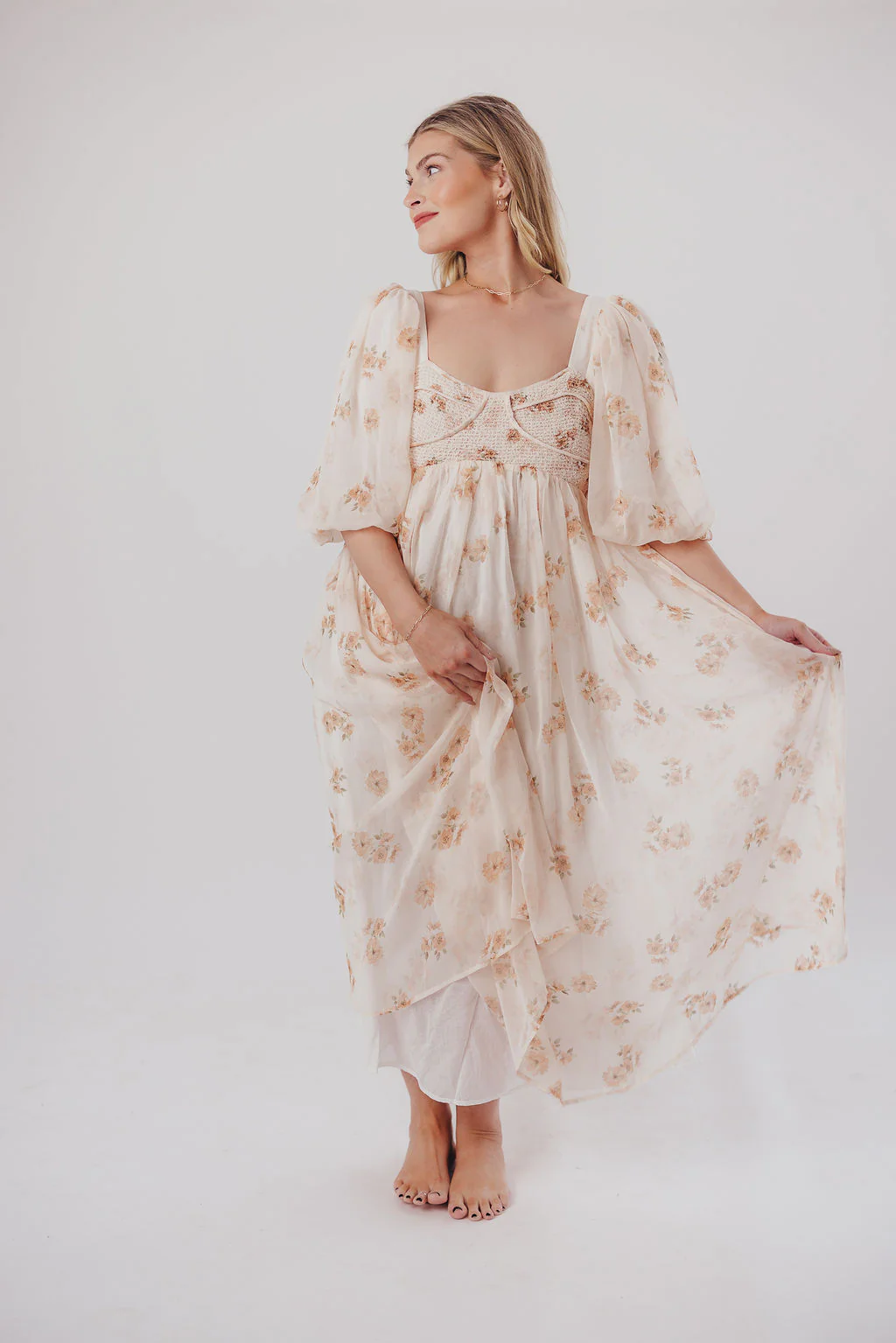 Harlow Maxi Dress in Taupe Floral - Bump Friendly & Inclusive Sizing (S-3XL) - Image 5