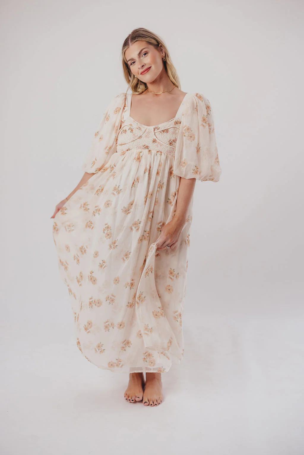 Harlow Maxi Dress in Taupe Floral - Bump Friendly & Inclusive Sizing (S-3XL) - Image 6