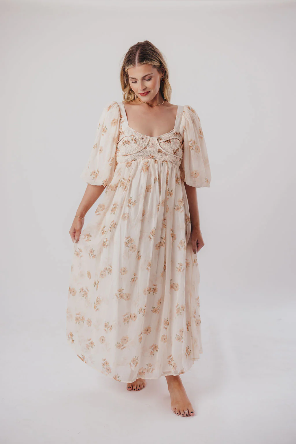 Harlow Maxi Dress in Taupe Floral - Bump Friendly & Inclusive Sizing (S-3XL) - Image 7