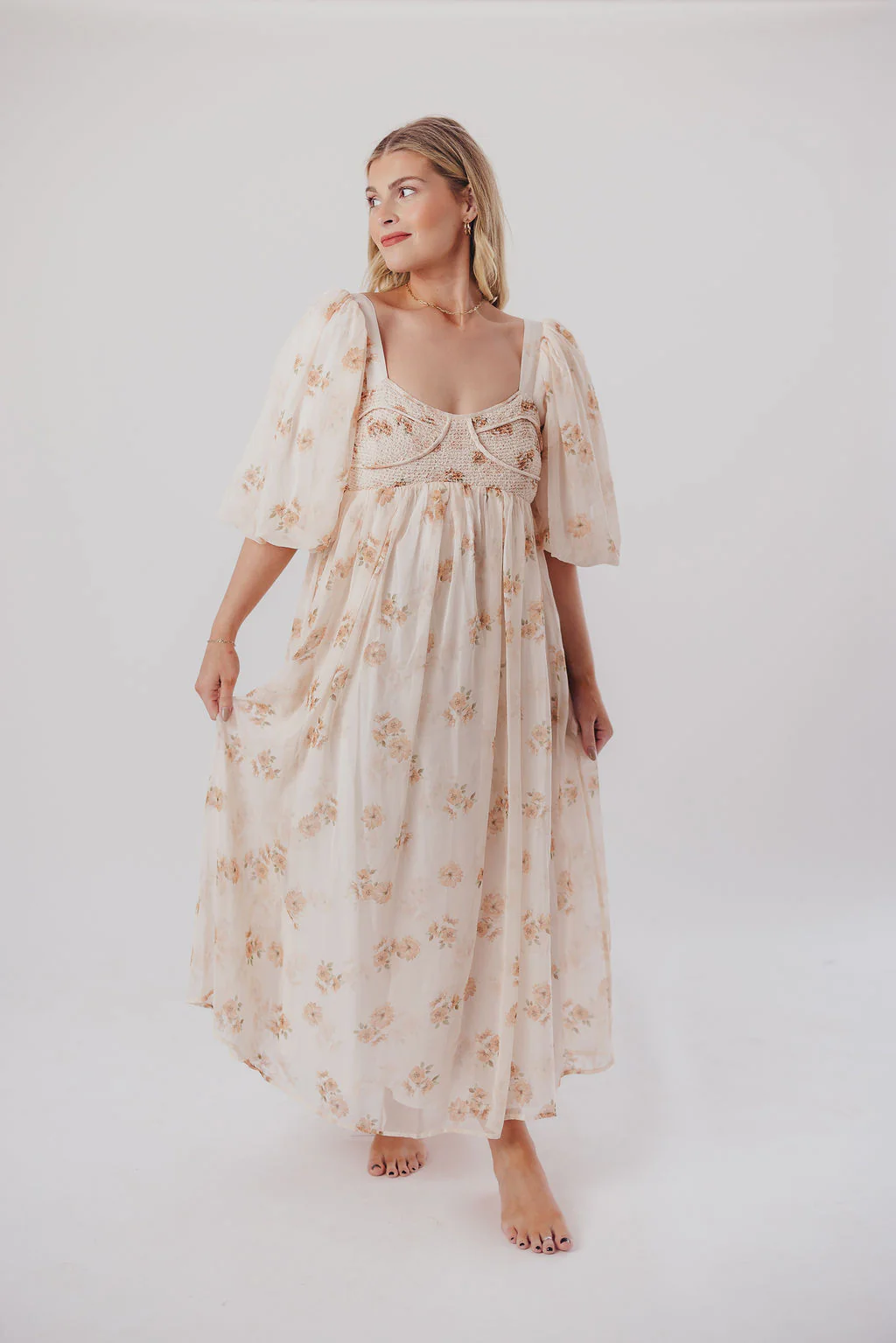 Harlow Maxi Dress in Taupe Floral - Bump Friendly & Inclusive Sizing (S-3XL) - Image 8