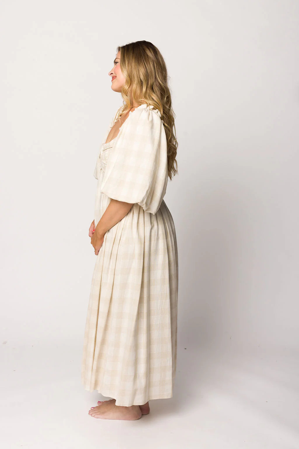 Harlow Maxi Dress in Natural Plaid - Bump Friendly - Image 13