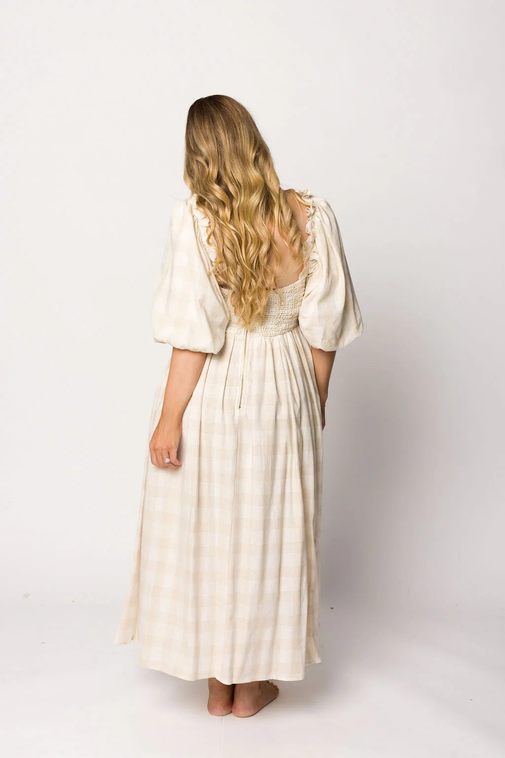 Harlow Maxi Dress in Natural Plaid - Bump Friendly - Image 14