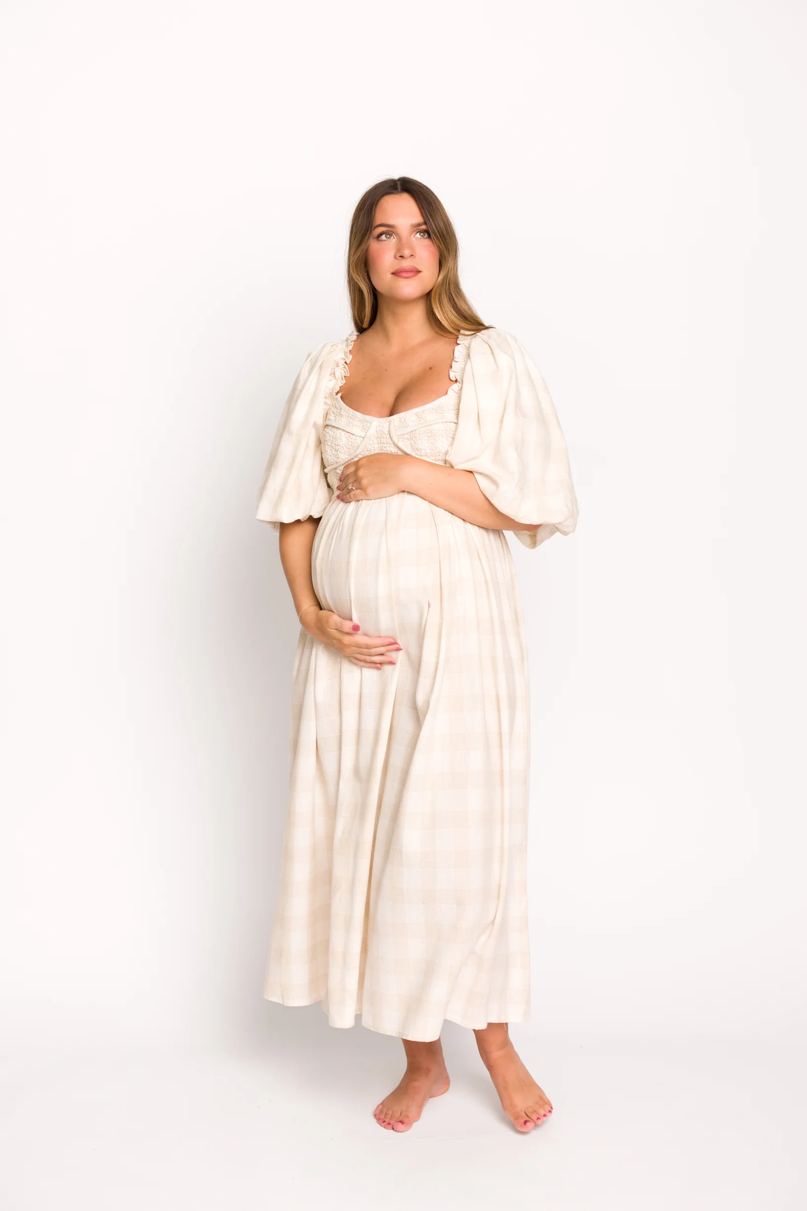 Harlow Maxi Dress in Natural Plaid - Bump Friendly - Image 16