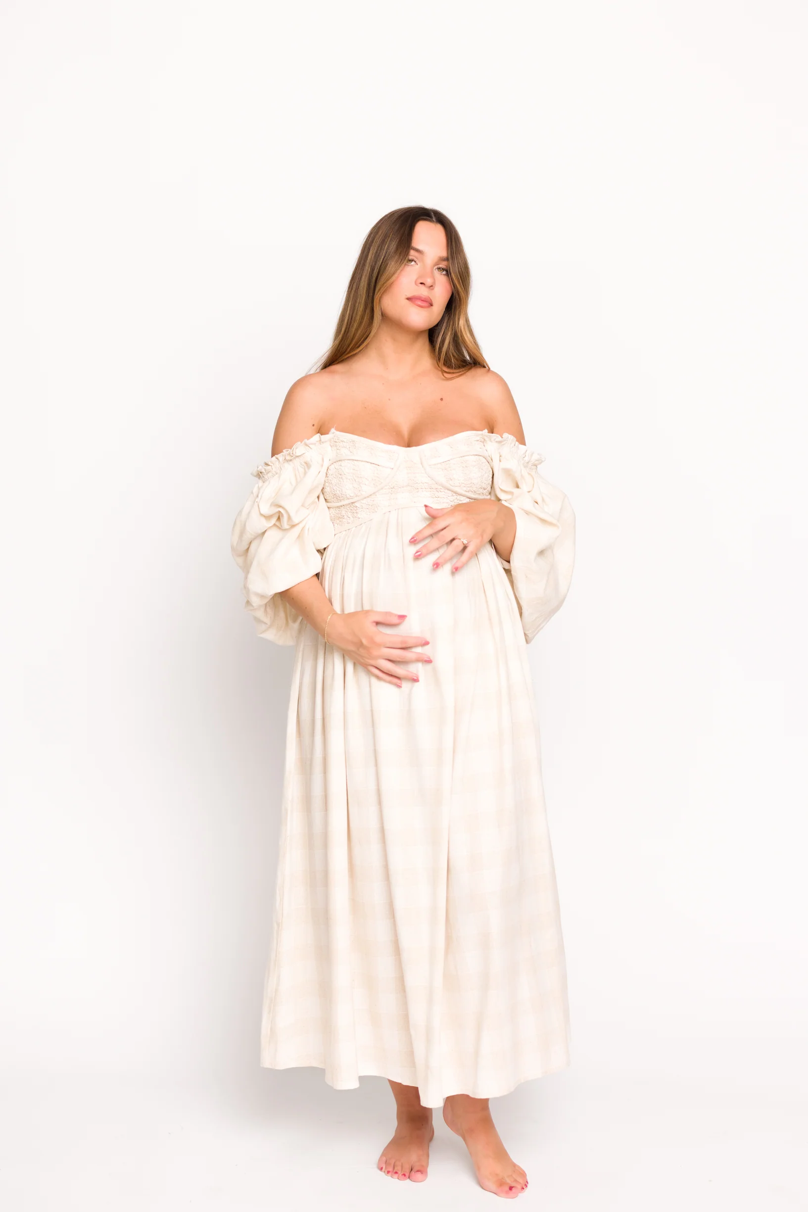 Harlow Maxi Dress in Natural Plaid - Bump Friendly - Image 17