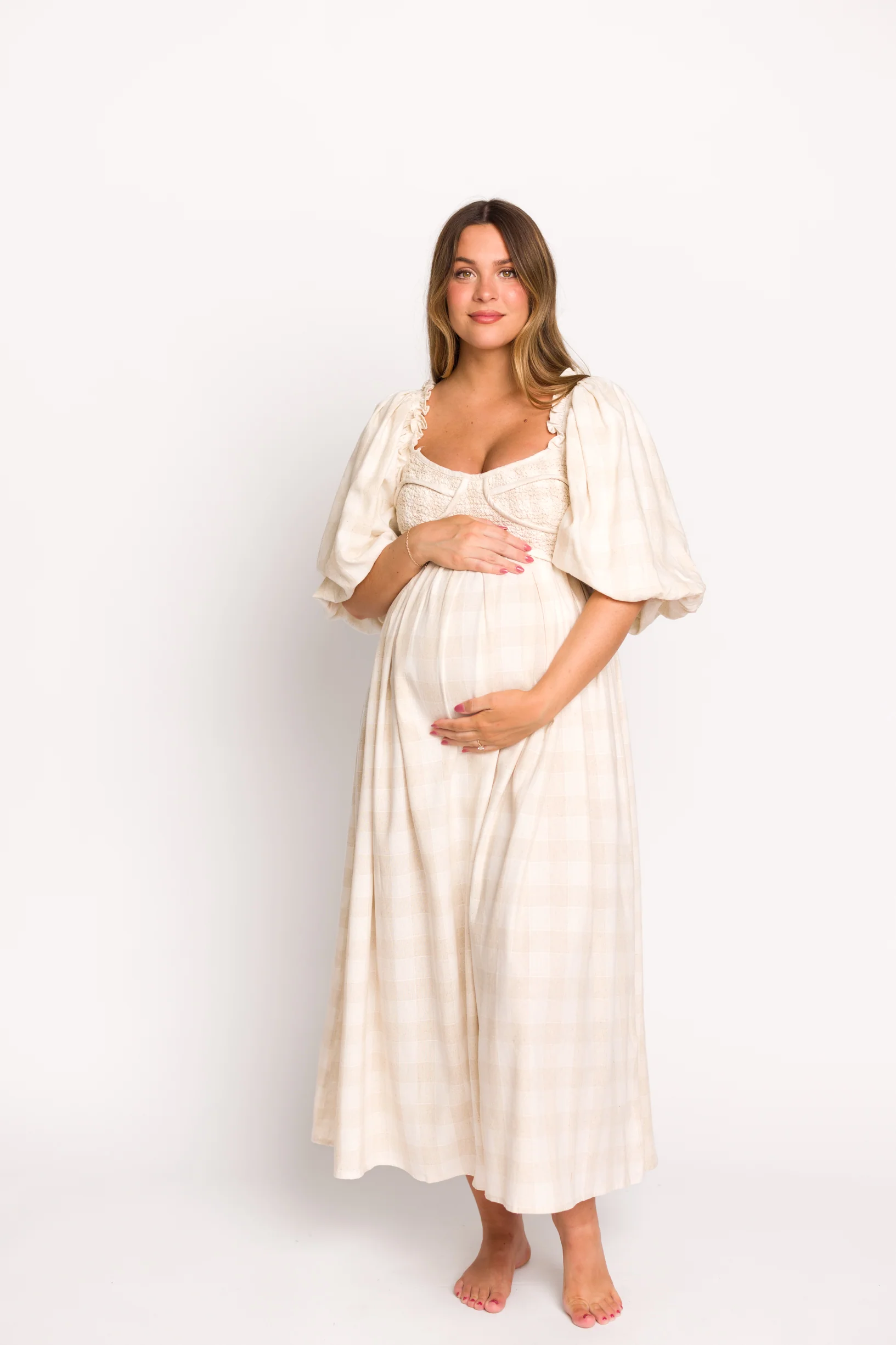 Harlow Maxi Dress in Natural Plaid - Bump Friendly - Image 18
