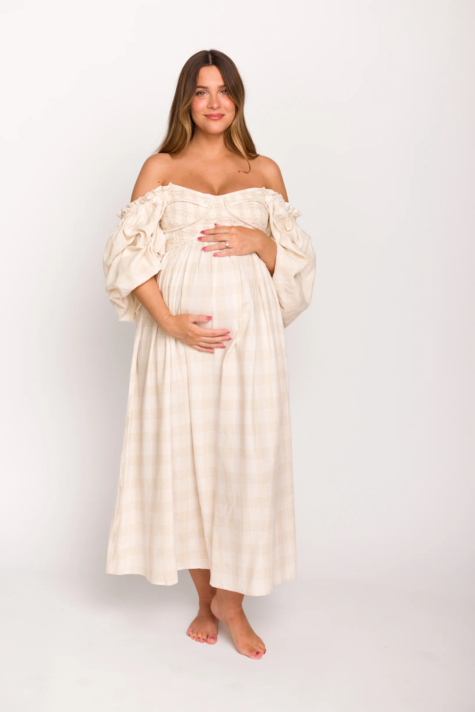 Harlow Maxi Dress in Natural Plaid - Bump Friendly - Image 19