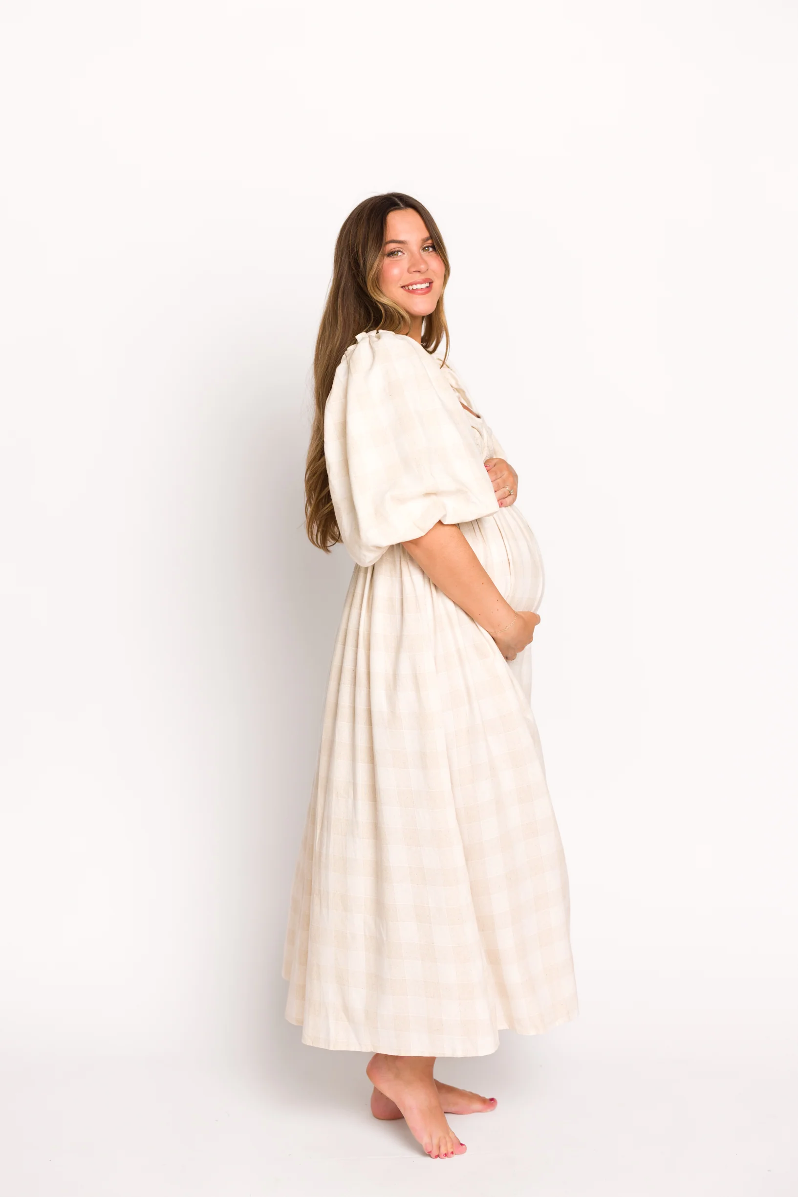 Harlow Maxi Dress in Natural Plaid - Bump Friendly - Image 20