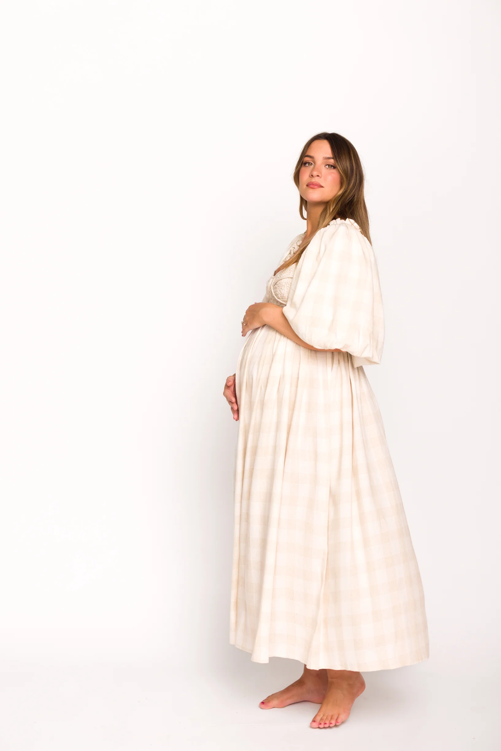 Harlow Maxi Dress in Natural Plaid - Bump Friendly - Image 21