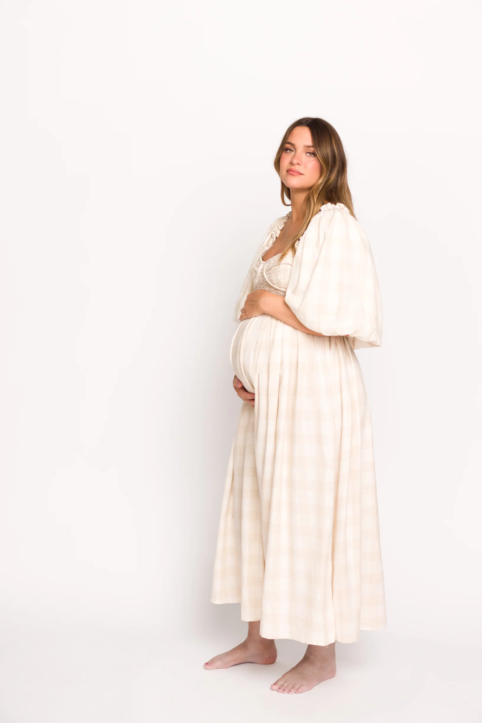 Harlow Maxi Dress in Natural Plaid - Bump Friendly - Image 22