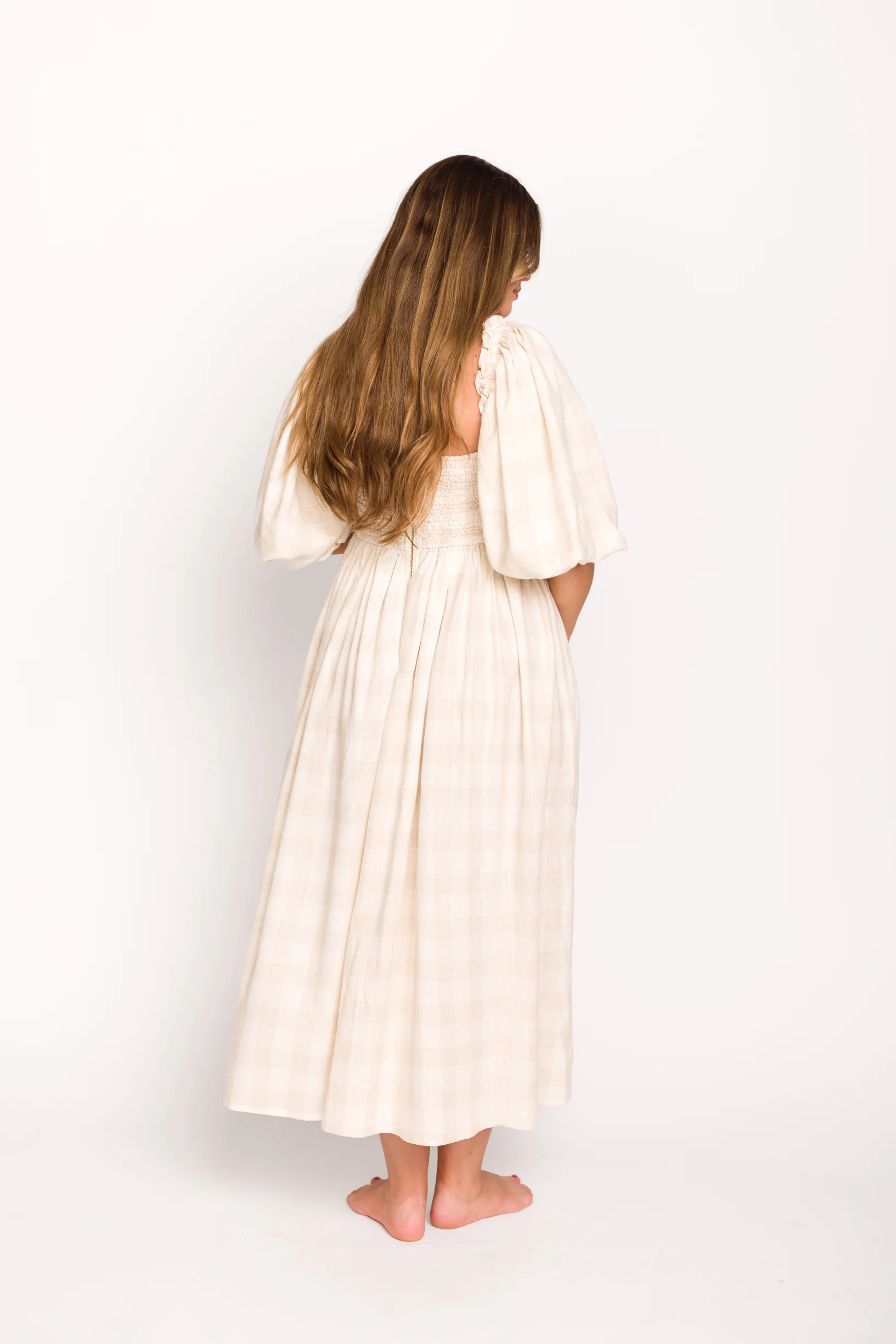 Harlow Maxi Dress in Natural Plaid - Bump Friendly - Image 24