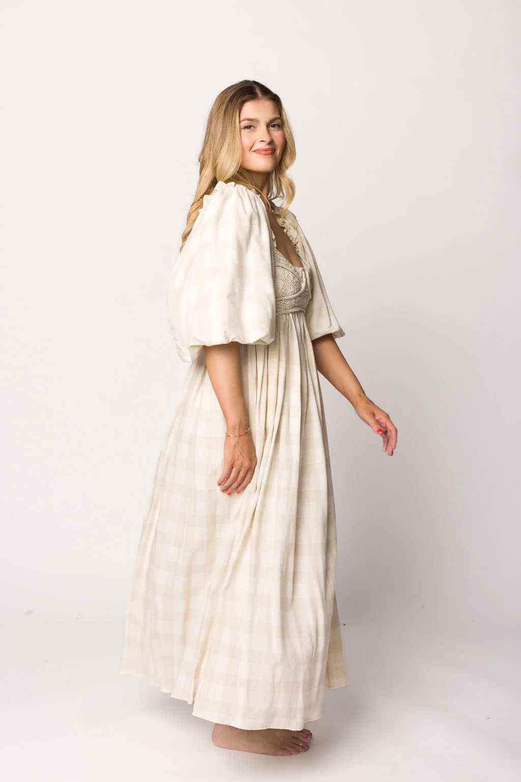Harlow Maxi Dress in Natural Plaid - Bump Friendly - Image 27