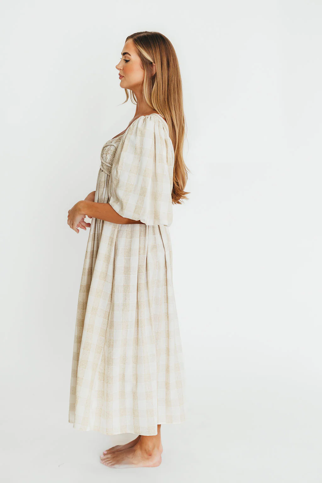 Harlow Maxi Dress in Natural Plaid - Bump Friendly - Image 28