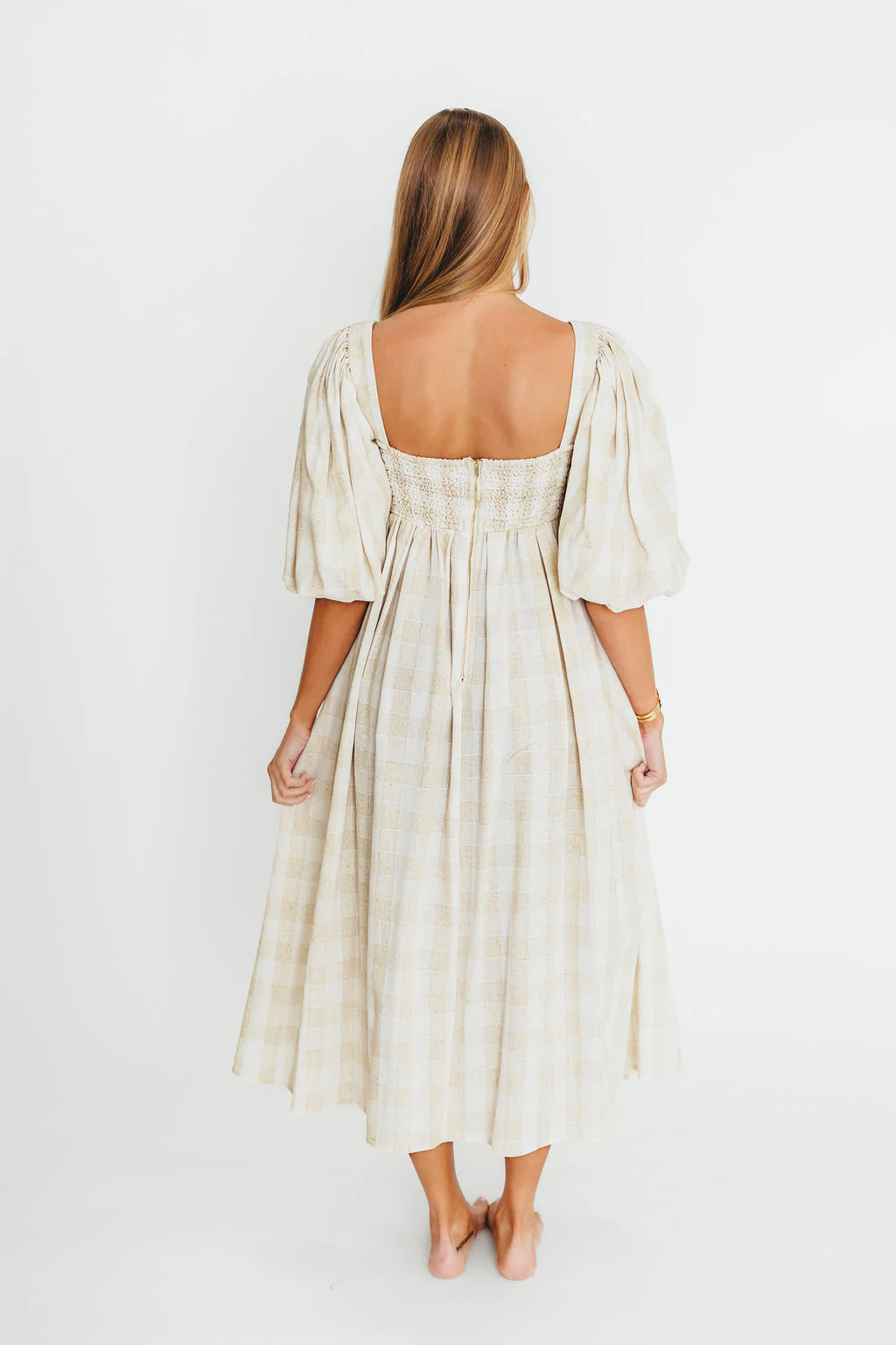Harlow Maxi Dress in Natural Plaid - Bump Friendly - Image 29