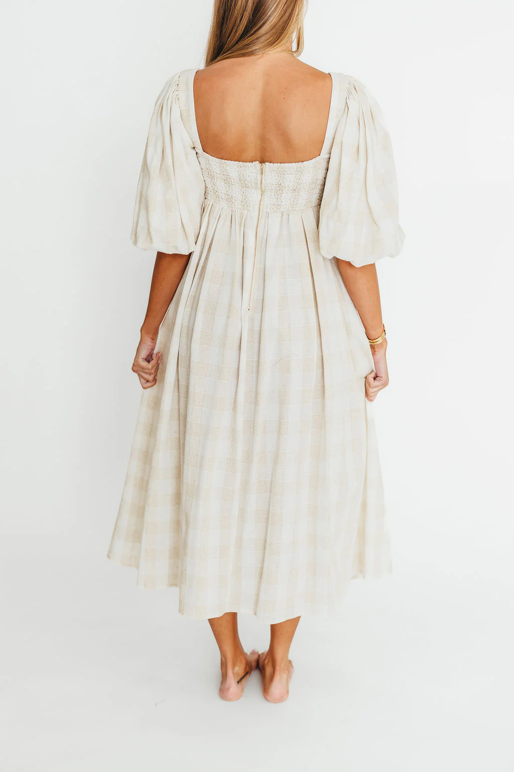 Harlow Maxi Dress in Natural Plaid - Bump Friendly - Image 30