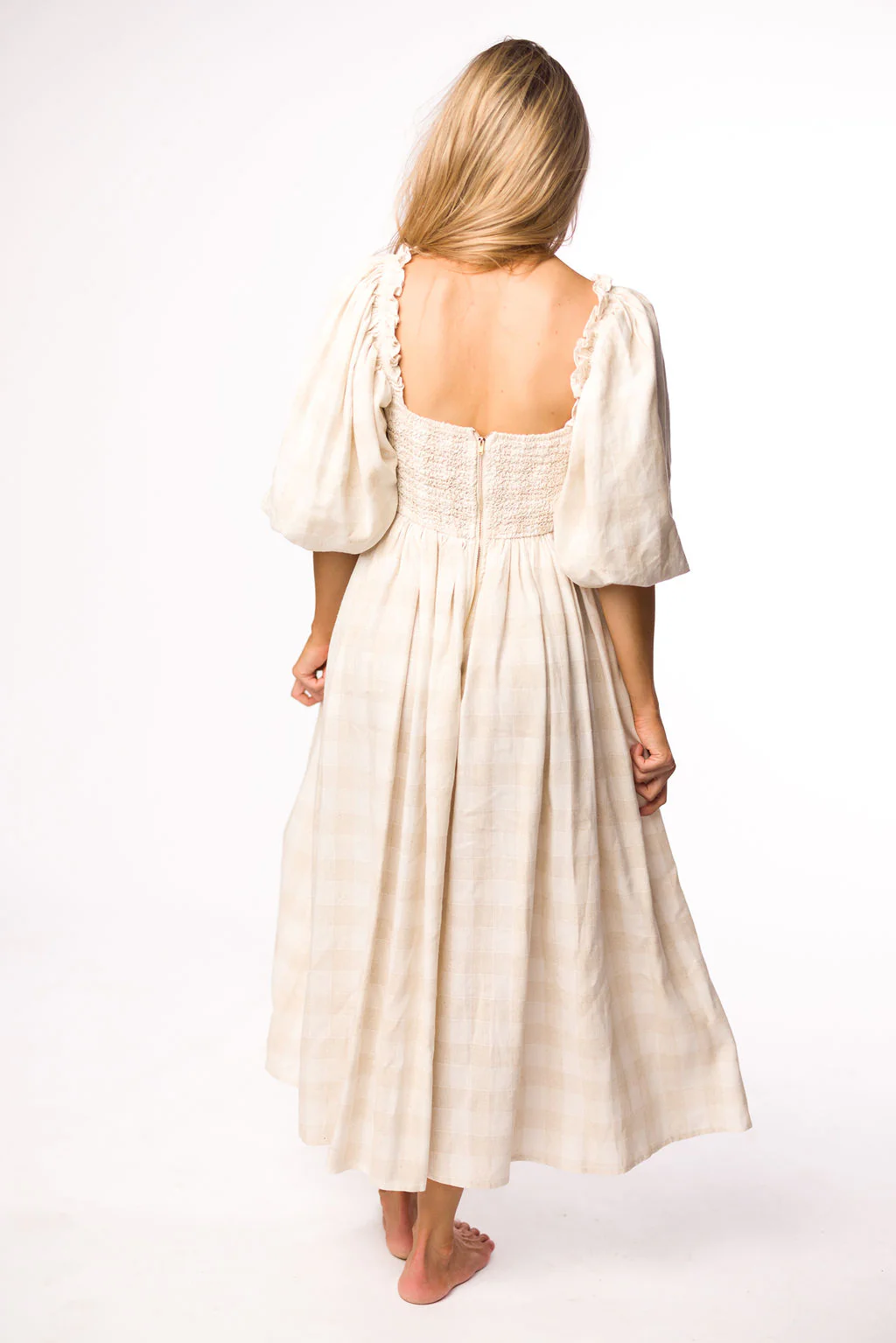 Harlow Maxi Dress in Natural Plaid - Bump Friendly - Image 8