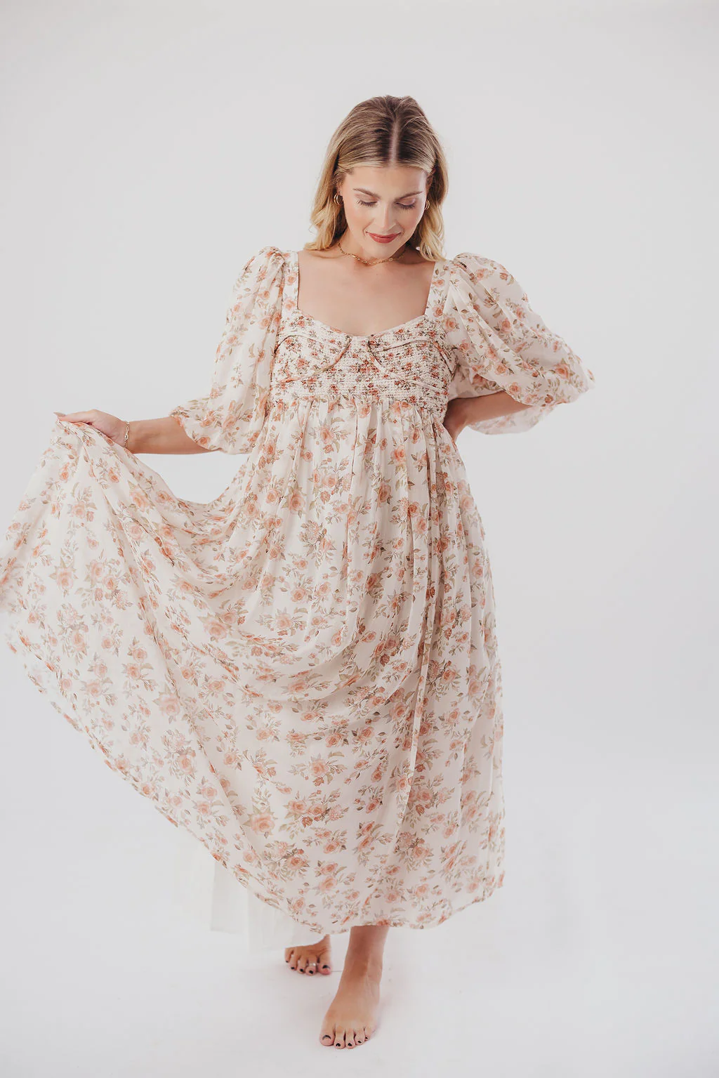 Harlow Maxi Dress in Ivory Floral - Bump Friendly & Inclusive Sizing (S-3XL) - Image 3