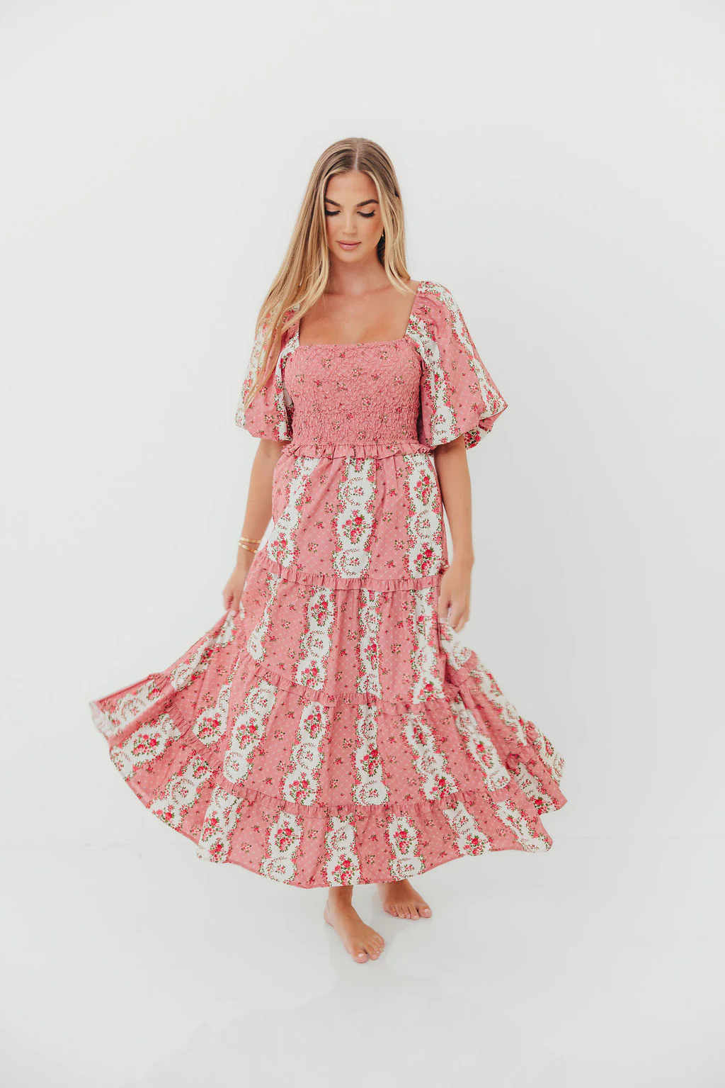 CariDee Floral Print Ruffle Detail Maxi Dress in Mauve - Image 2