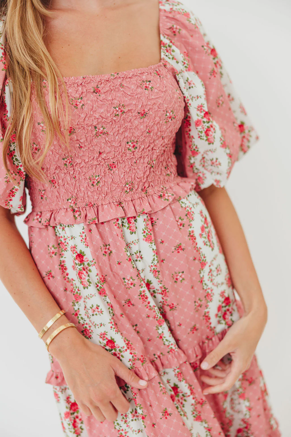 CariDee Floral Print Ruffle Detail Maxi Dress in Mauve - Image 3