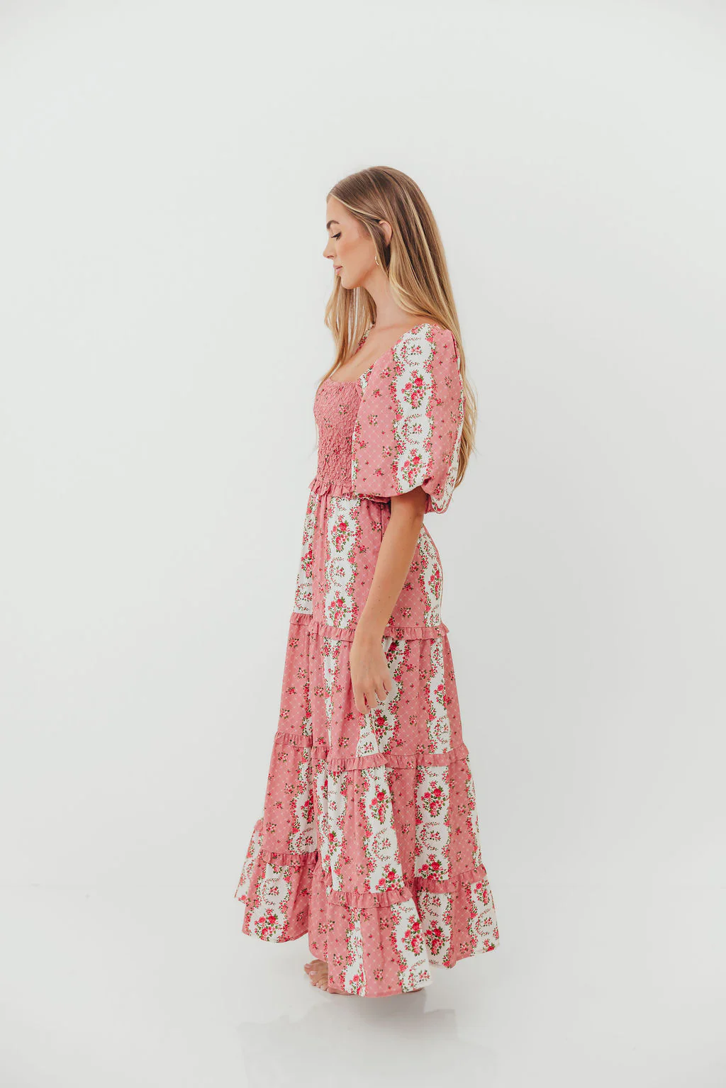 CariDee Floral Print Ruffle Detail Maxi Dress in Mauve - Image 4