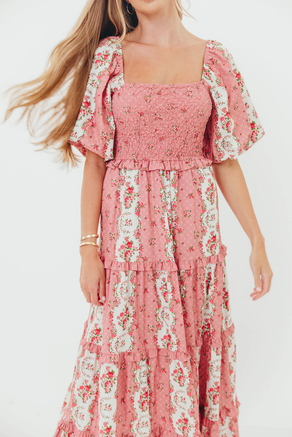 CariDee Floral Print Ruffle Detail Maxi Dress in Mauve - Image 6