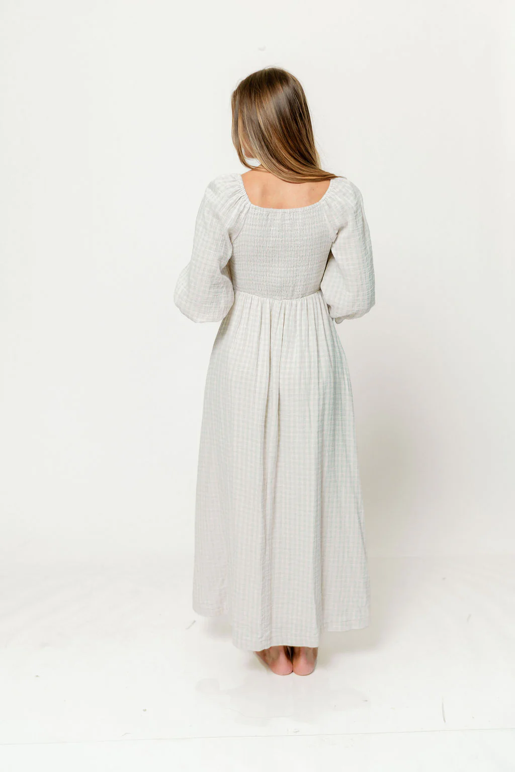 Cecilia 100% Cotton Smocked Maxi Dress in Baby Blue Plaid (Lined) - Bump Friendly - Image 8