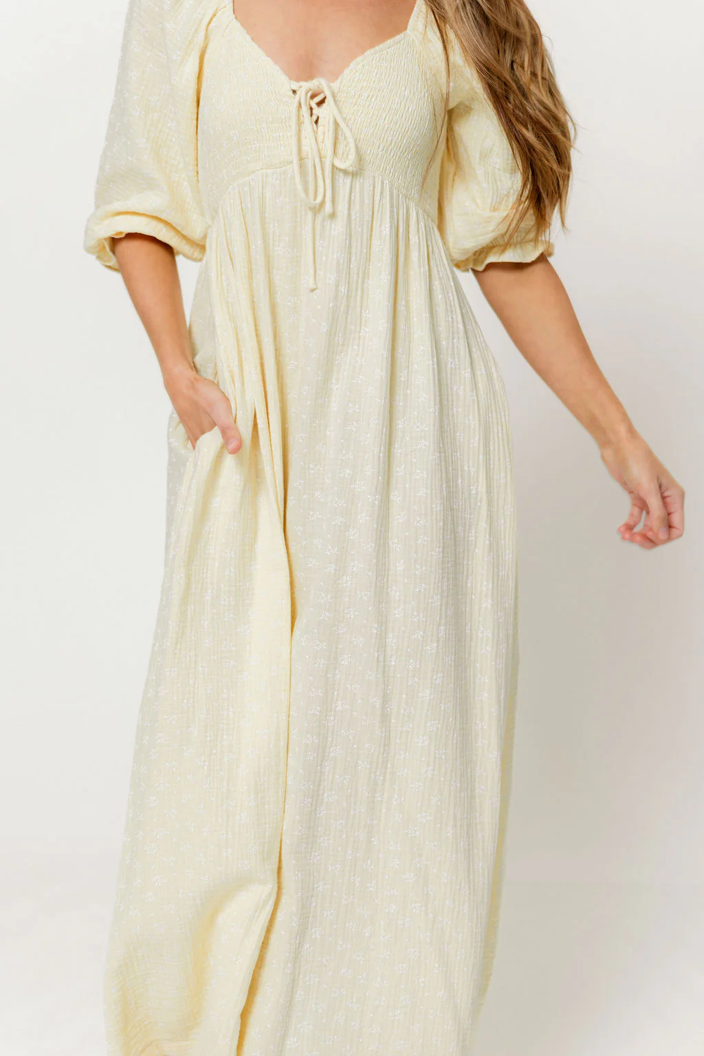 Cecilia 100% Cotton Smocked Maxi Dress in Custard Foliage - Bump Friendly - Image 4