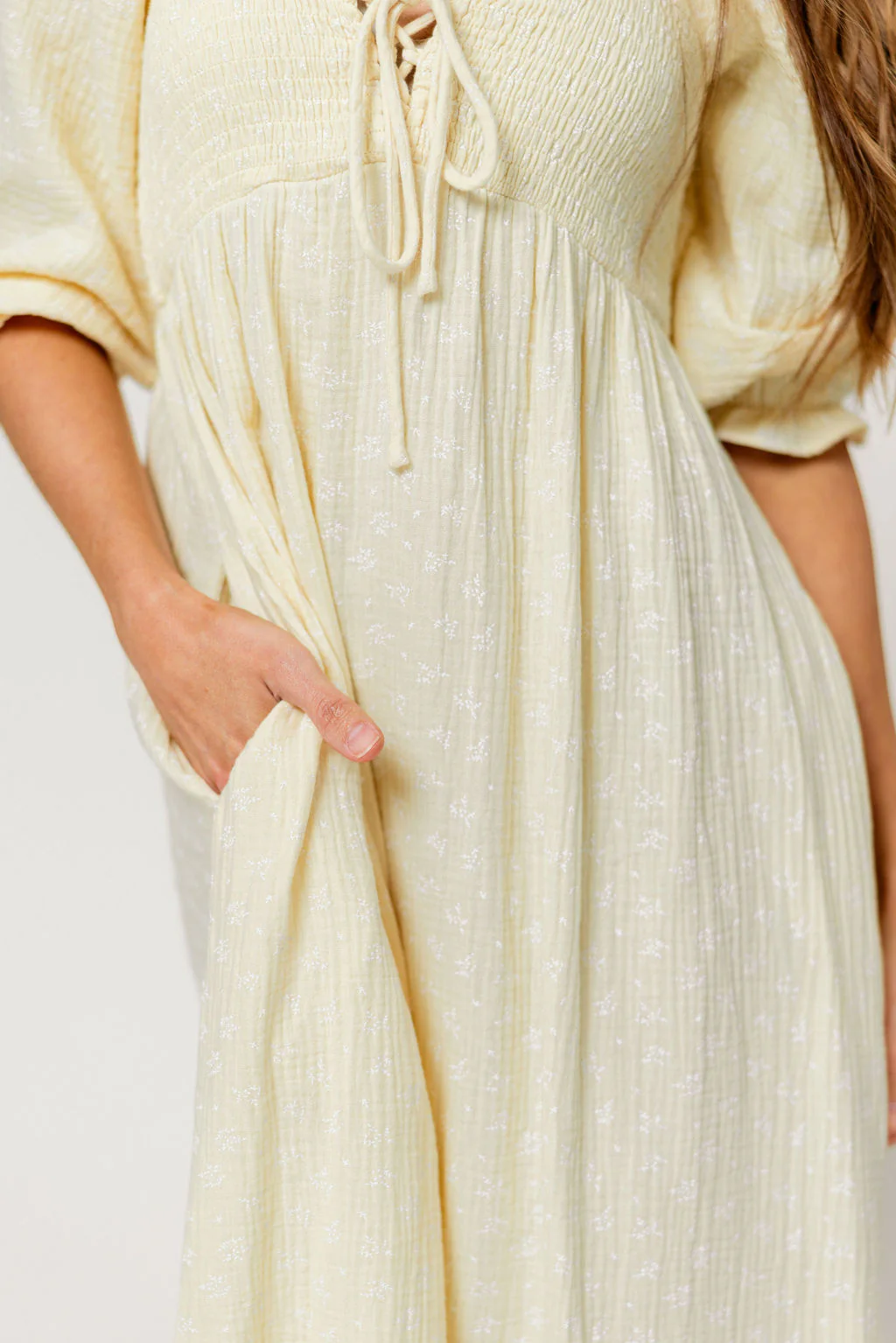 Cecilia 100% Cotton Smocked Maxi Dress in Custard Foliage - Bump Friendly - Image 5